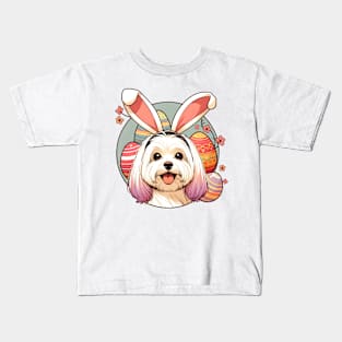 Maltese Enjoys Easter with Bunny Ears and Eggs Kids T-Shirt